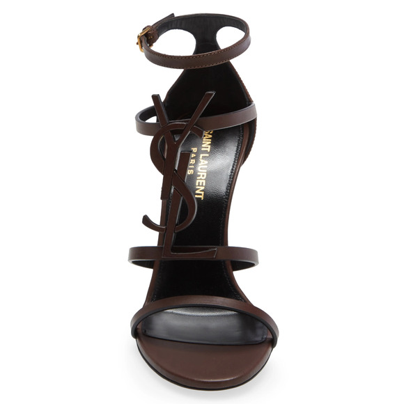 Saint Laurent Cassandra Tmoro Brown Leather YSL Logo Strappy Sandal Heel Pump 37 - Picture 7 of 15